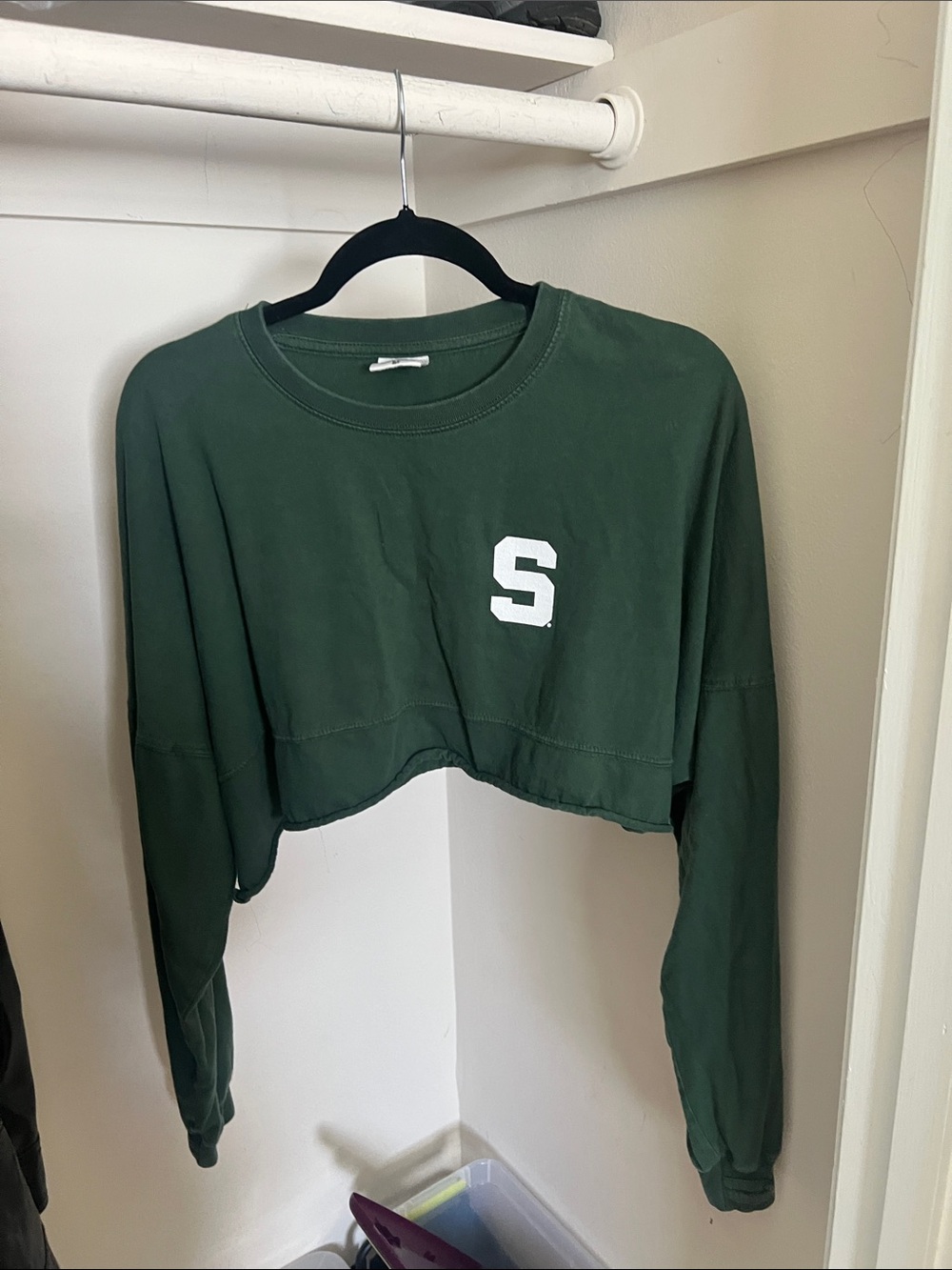 Pressbox Forest Green Michigan State Cropped Long Sleeve